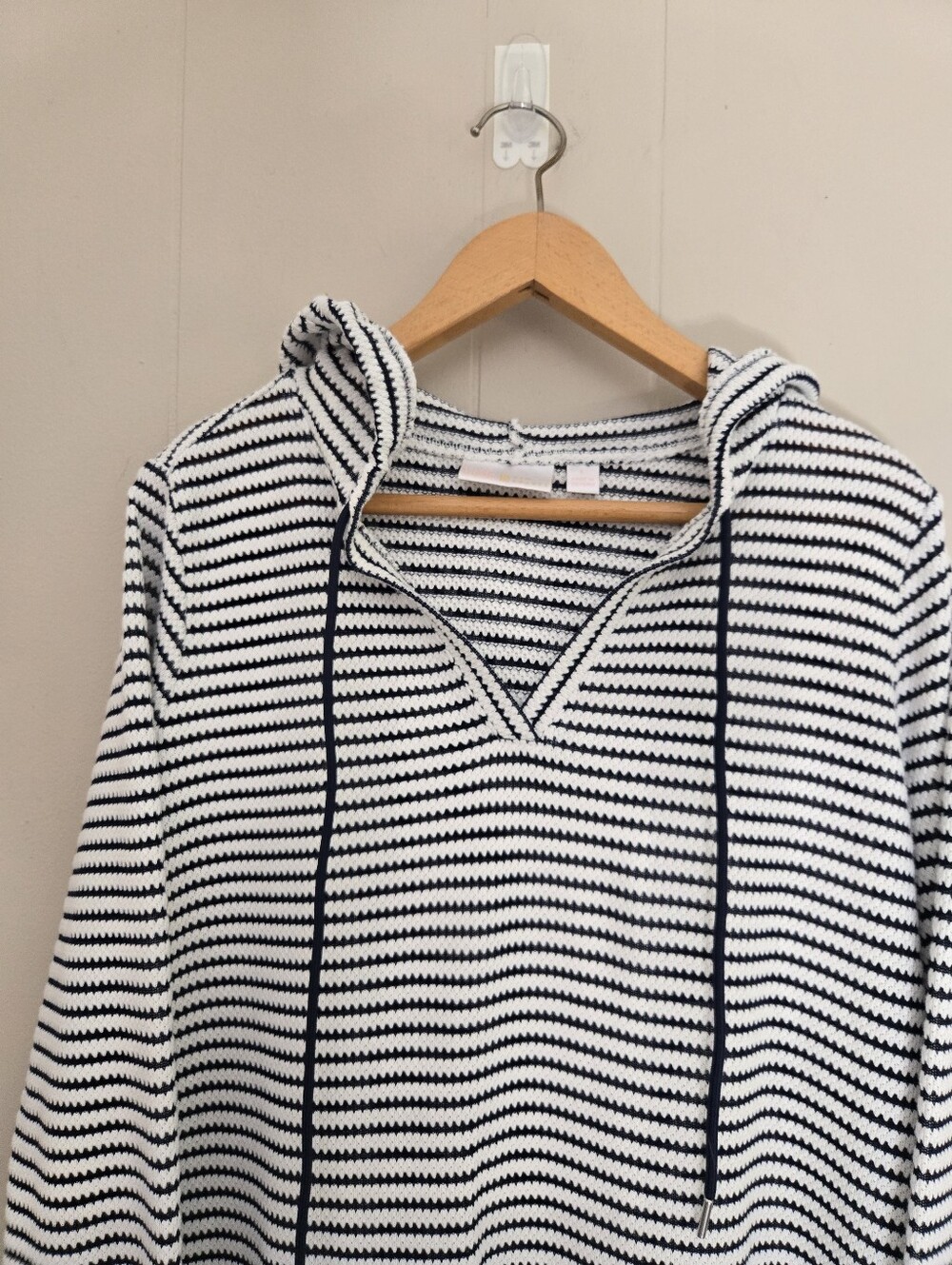 Belle By Kim Gravel Striped Hoodie Navy White Textured L Nautical Coastal Beachy - Picture 2 of 9